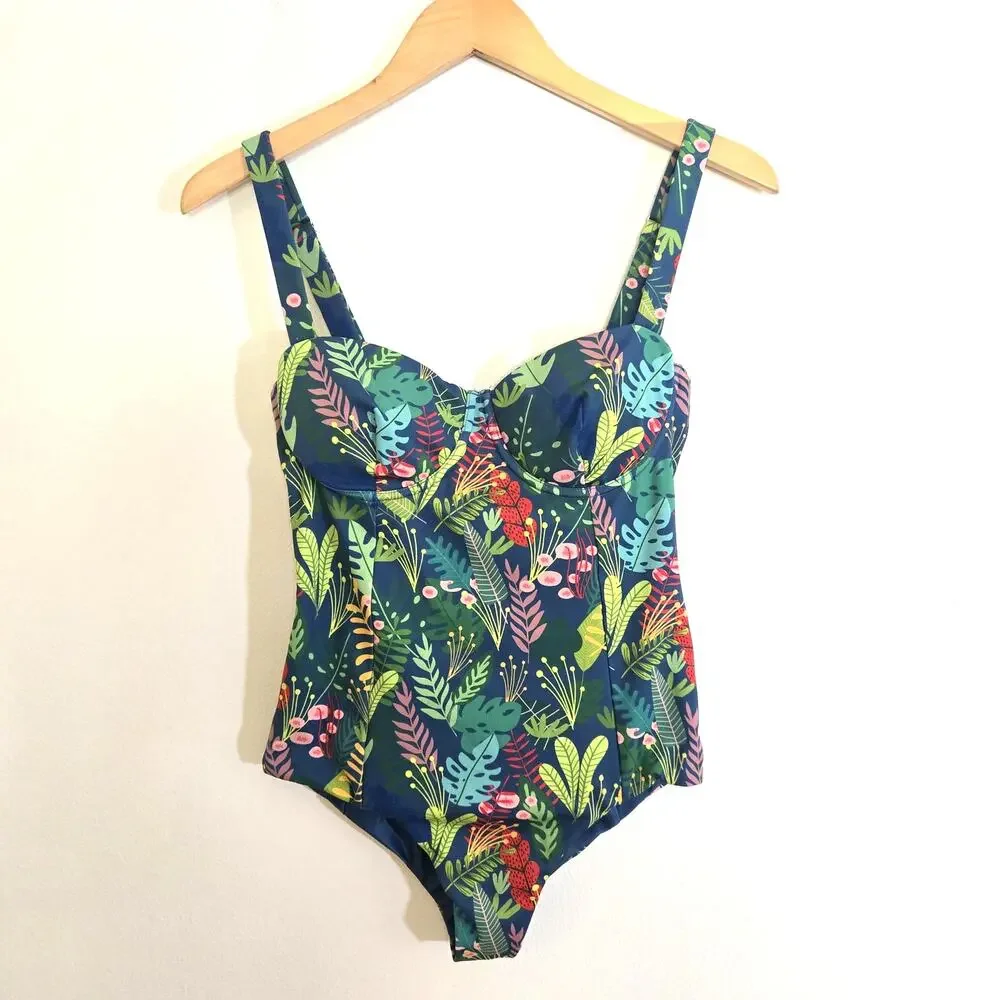 Cocopalm One Piece Tropical Jungle Corset Maillot Swimsuit Size S